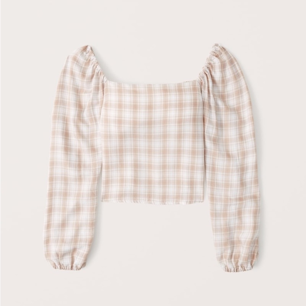 NWT Abercrombie Plaid Puff Sleeve Top